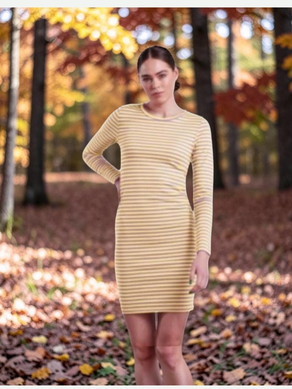 Forever 21 Yellow White Striped Long Sleeve Mini Dress NWOT Medium